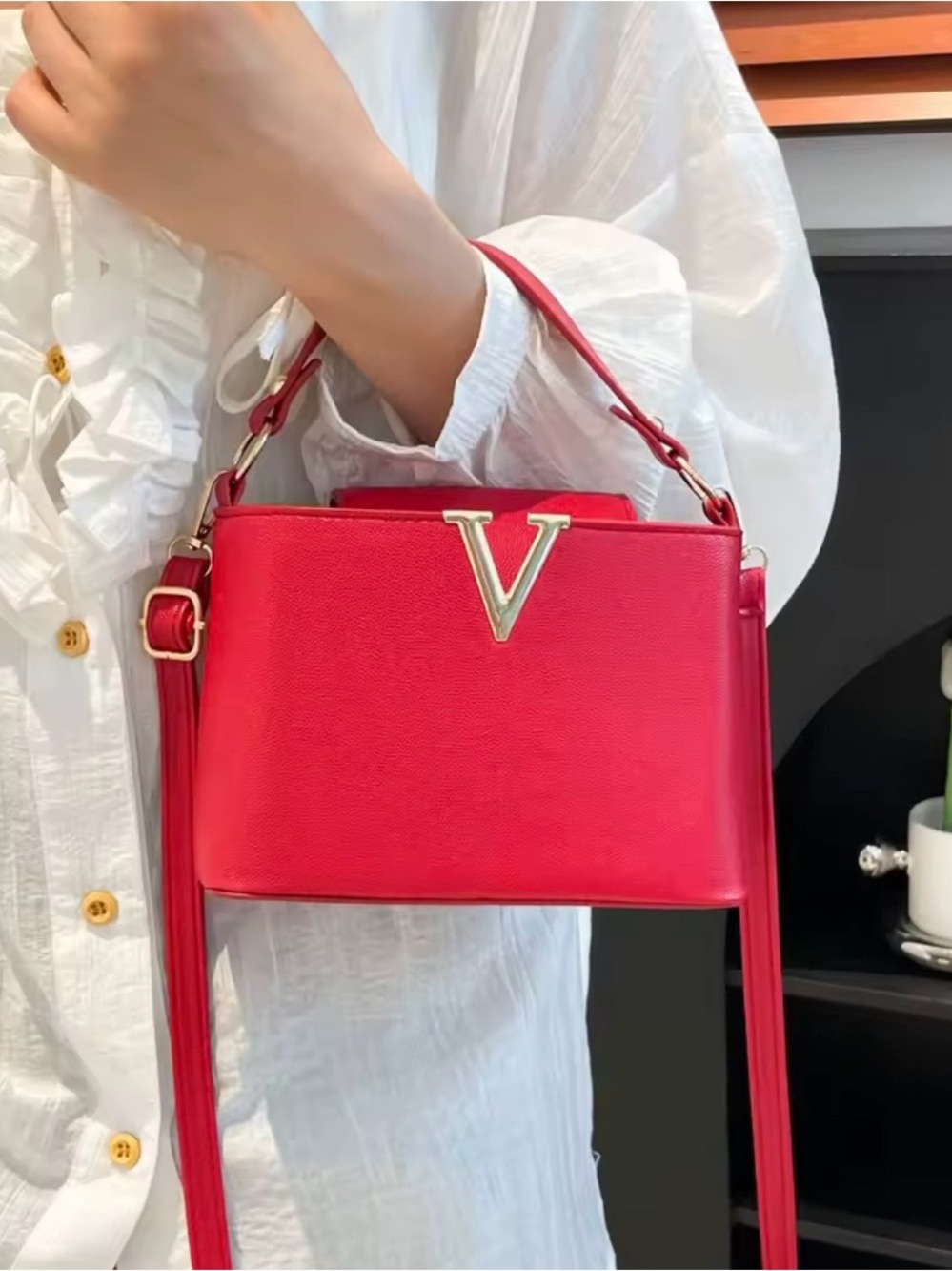 Kohl's Red Mini Top-Handle Bag with Gold V